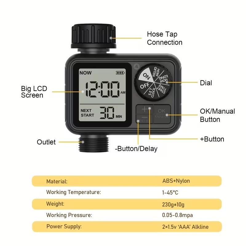 مواصفات شاشة LCD وضغط التشغيل والبطاريات لتايمر ري Eshico M-02